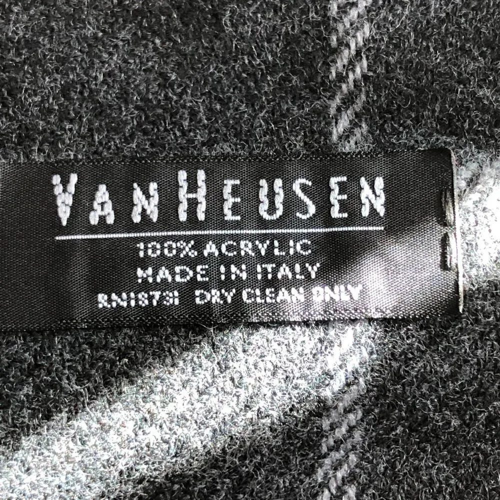 Van Heusen Plaid Scarf Unisex Charcoal Gray & White Made in Italy